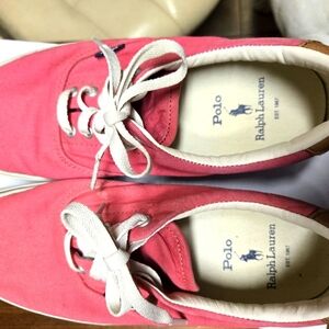 Ralph Lauren Cream & Pink Canvas Sneakers